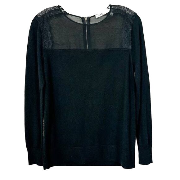 Sandro Paris Womens Wool Cashmere Long Sleeve Lace Accent Blouse Black 1 Small - Picture 1 of 11